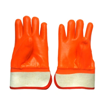 Fluorescent Orange PVC Glove.Smooth Finish.Safety Cuff